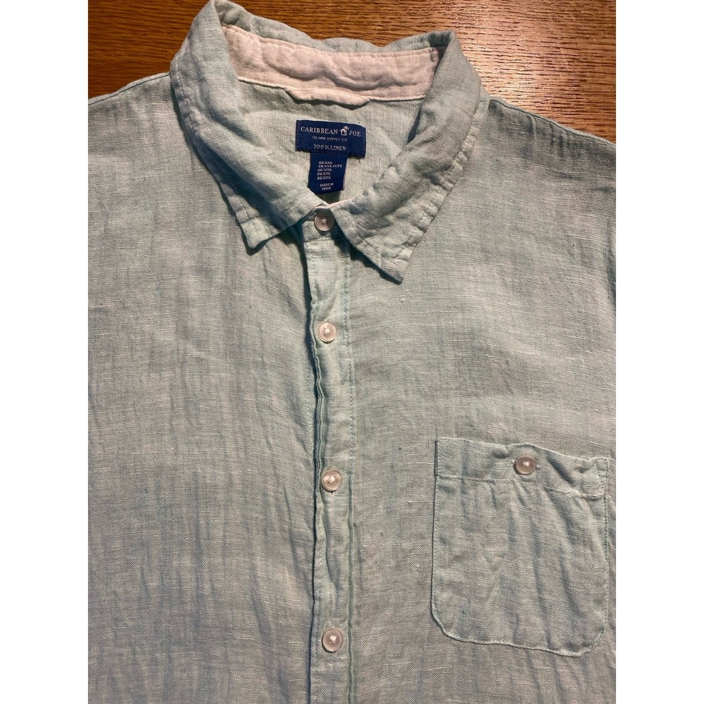 Caribbean Joe Button Up Shirt Men's XXL Linen Short Sleeve Pocket Sea Foam Green